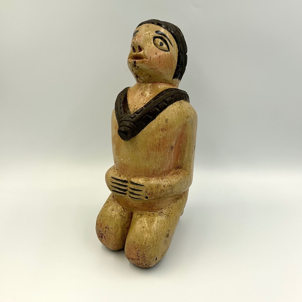 Vtg Handcarved Wooden Figure 10" Polychrome Tribal Nude Statue Decor